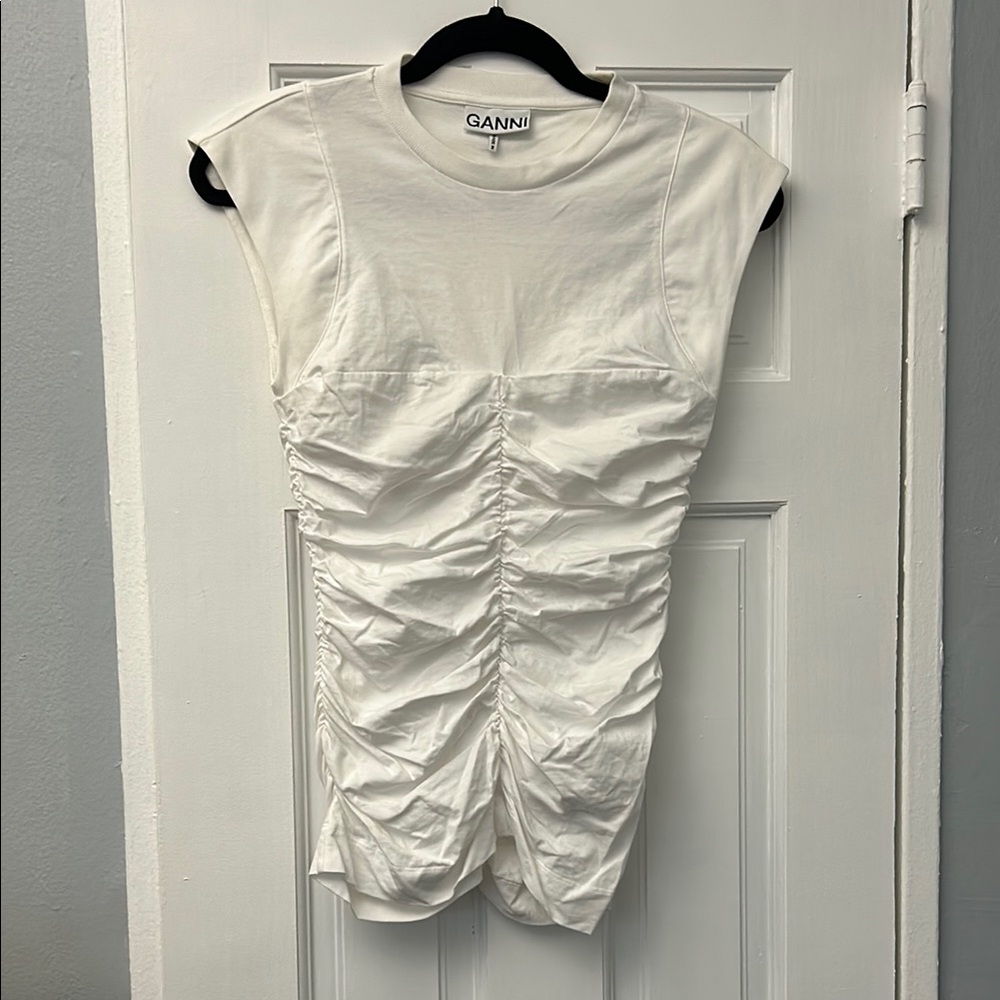 GANNI White Ruched Sleeveless Top